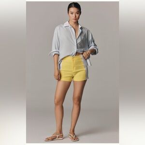 Anthropologie Maeve Surf City Linen Daisy Embellished Shorts Yellow Vintage look